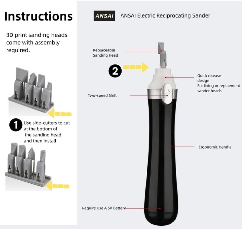 ANSAI Electric Reciprocating Sander, With 8pcs 3D Print ABS Head For Hobbies,Art,Miniature,figure polishing,sanding - Image 2
